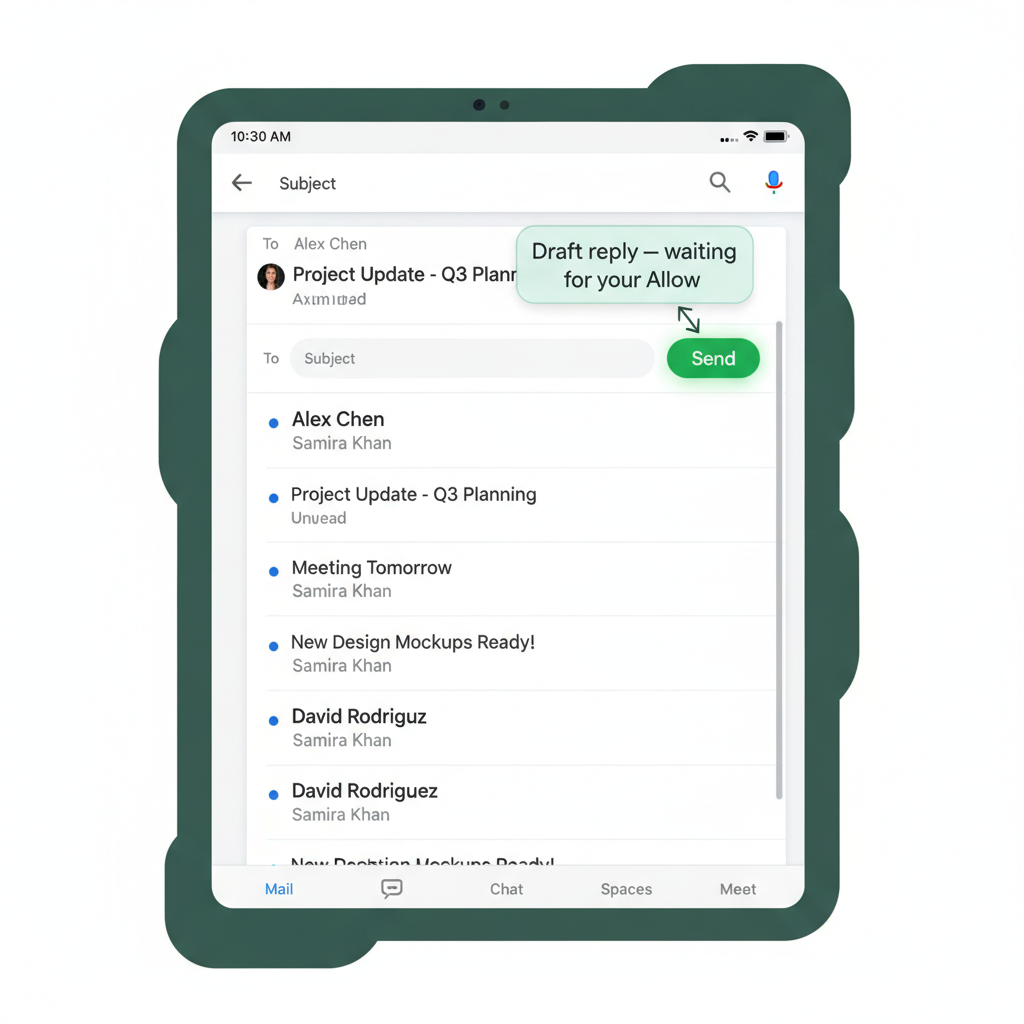 Messaging draft waits for your Allow before Send